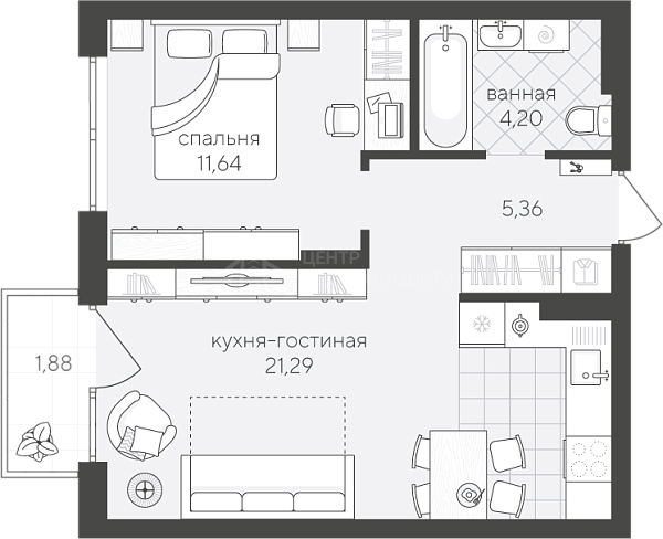 1-к квартира в новостройке, 44 кв.м., улица Алексея Сергиенко, 13