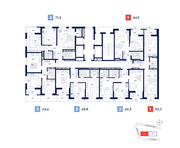 2-к квартира в новостройке, 66 кв.м.