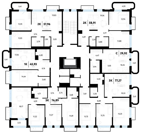 3-к квартира в новостройке, 76 кв.м.