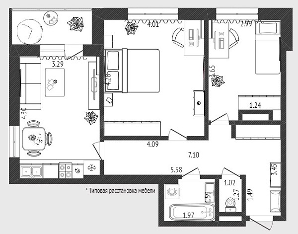 2-к квартира, 59 кв.м., улица Монтажников, 49