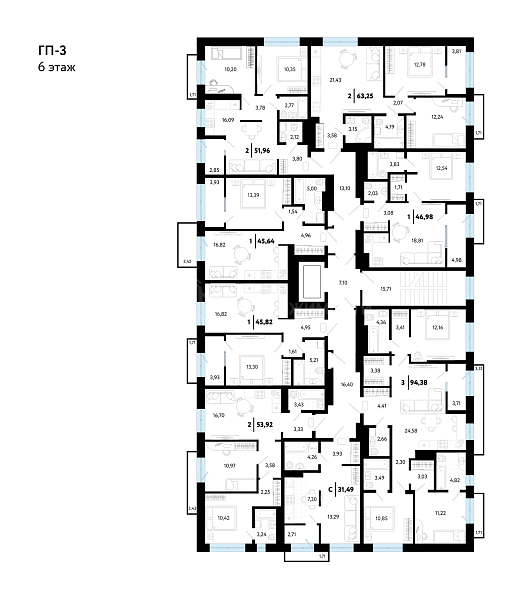 2-к квартира в новостройке, 51 кв.м.