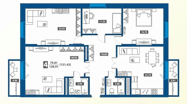 4-к квартира, 127 кв.м., улица Тимофея Чаркова, 79к1