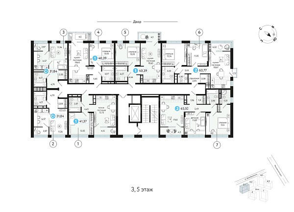 2-к квартира в новостройке, 65 кв.м.