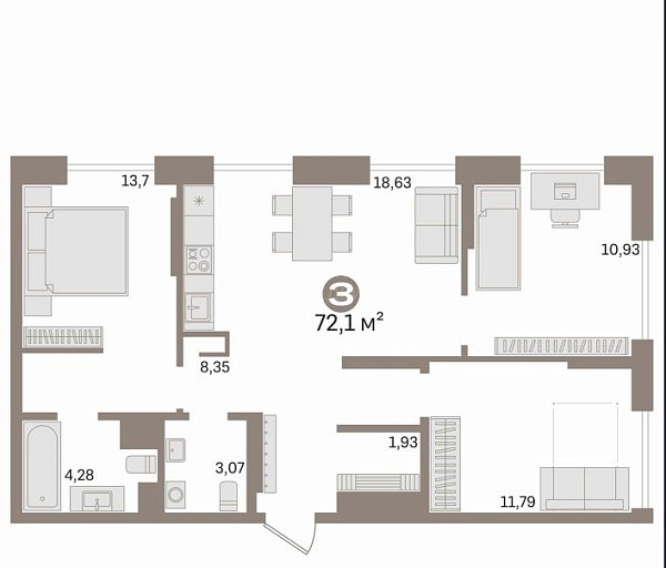 3-к квартира, 72 кв.м., улица Защитников Отечества, 30