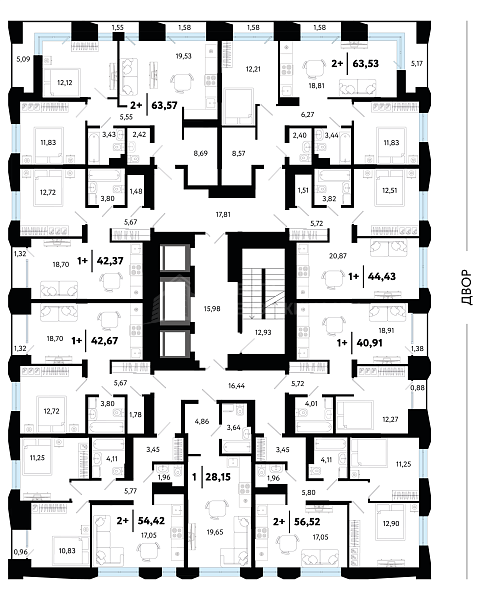 2-к квартира в новостройке, 63 кв.м.