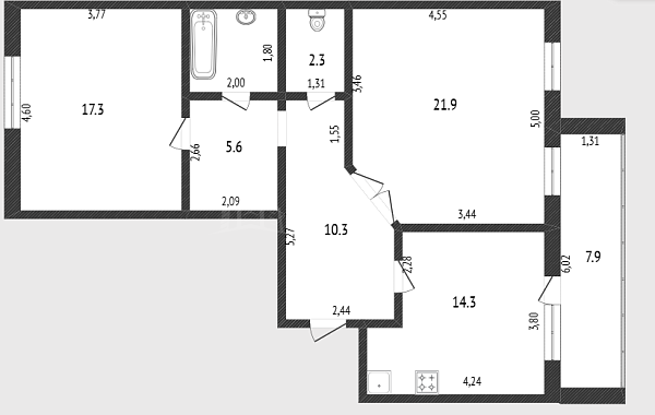 2-к квартира, 70 кв.м., Молодёжная улица, 28