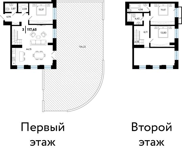 3-к квартира в новостройке, 117 кв.м., ул Бирюзова, 8