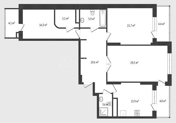 3-к квартира, 129 кв.м., улица Малыгина, 90