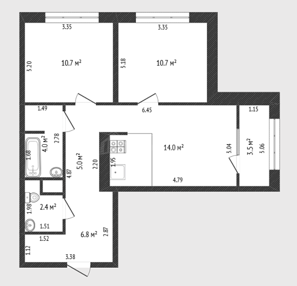 2-к квартира, 53 кв.м., улица Бориса Прудаева, 7