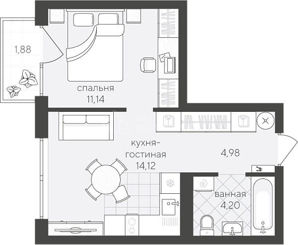 1-к квартира в новостройке, 36 кв.м., улица Алексея Сергиенко, 13