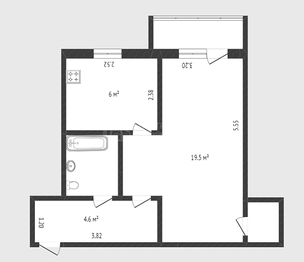 1-к квартира, 33 кв.м., улица Малыгина, 57