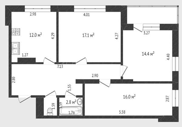 3-к квартира, 80 кв.м., улица Николая Ростовцева, 23к1