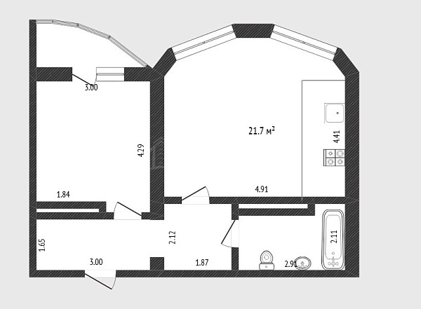 1-к квартира, 52 кв.м., улица Циолковского, 20А