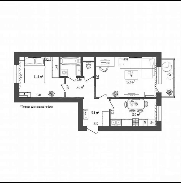 2-к квартира, 50 кв.м., Транспортная улица, 36