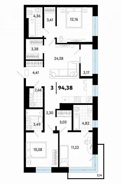 3-к квартира, 95 кв.м., микрорайон Тарманы, улица Малышева, 31к1