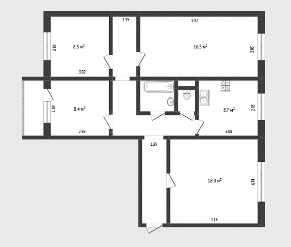 4-к квартира, 81 кв.м., Молодёжная улица, 70к1