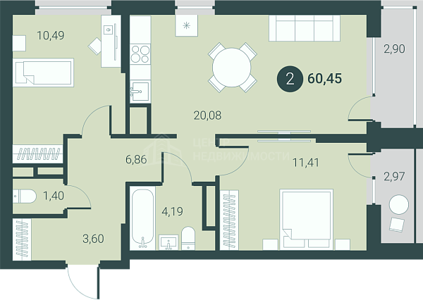 2-к квартира в новостройке, 60 кв.м., Разведчика Кузнецова, 7