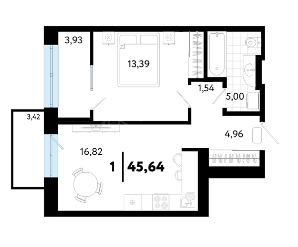 1-к квартира в новостройке, 45 кв.м., ул Малышева,  31, корпус 1