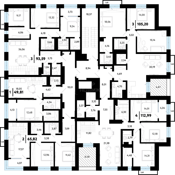 3-к квартира в новостройке, 93 кв.м.