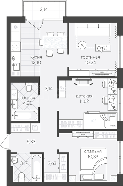 3-к квартира в новостройке, 64 кв.м., улица Алексея Сергиенко, 13