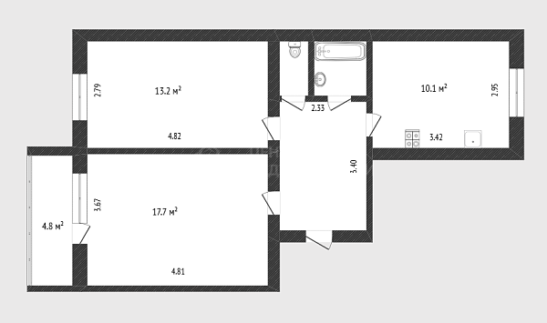 2-к квартира, 52 кв.м., улица Щербакова, 96