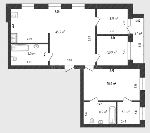 3-к квартира, 109 кв.м., Центральный округ, Северная улица, 3к2