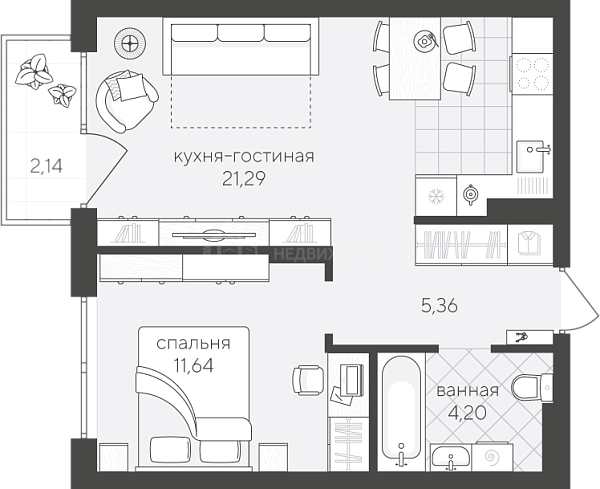 1-к квартира в новостройке, 44 кв.м., улица Алексея Сергиенко, 13