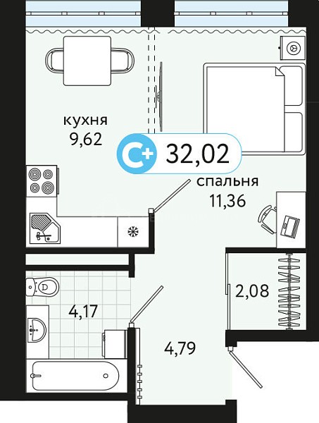 Студия в новостройке, 32 кв.м., ул С. Джанбровского, 17