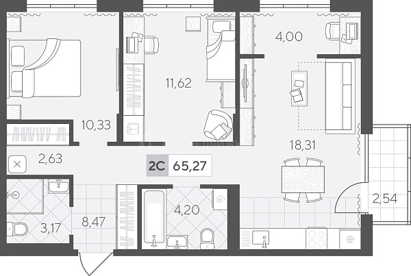 2-к квартира в новостройке, 65 кв.м., Сергея Свиридова, 11