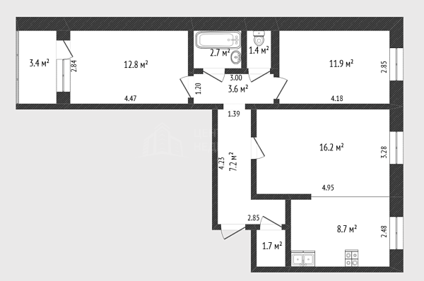 3-к квартира, 65 кв.м., Вересковая улица, 19