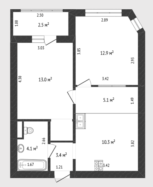 2-к квартира, 50 кв.м., улица Шиллера, 34