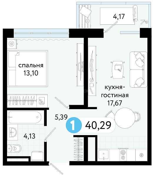 1-к квартира в новостройке, 40 кв.м., ул С. Джанбровского, 21