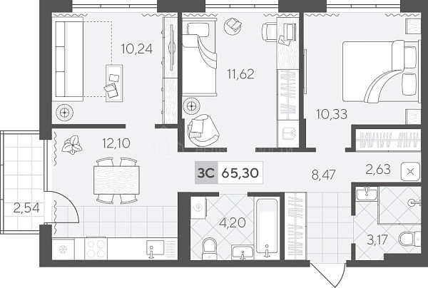 3-к квартира в новостройке, 65 кв.м., Сергея Свиридова, 11