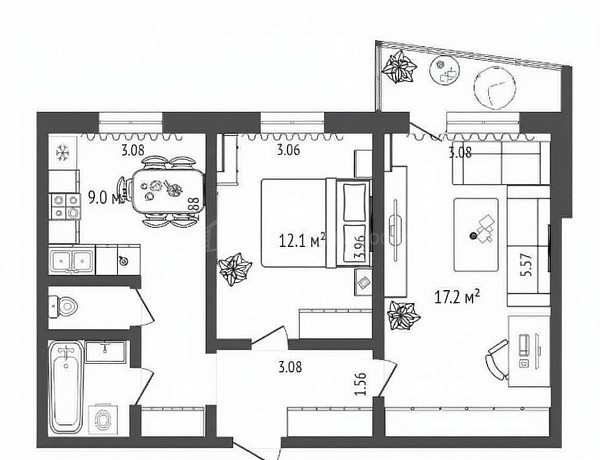 2-к квартира, 54 кв.м., улица Немцова, 50