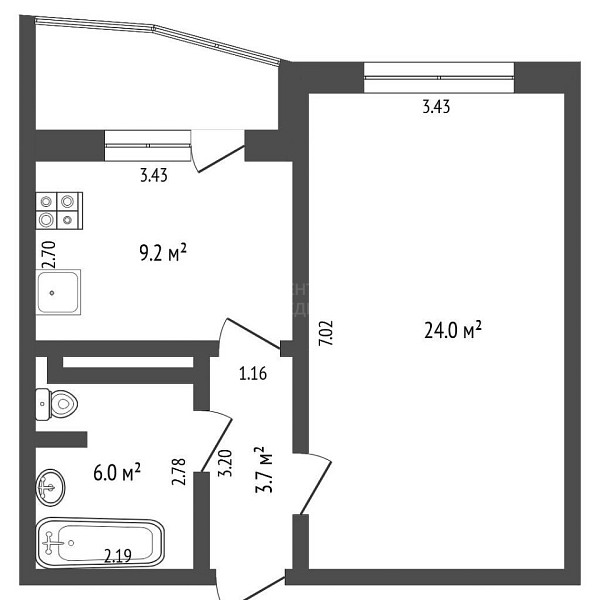 1-к квартира, 43 кв.м., улица Созидателей, 12