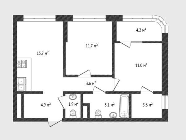 2-к квартира, 57 кв.м., улица Эльвиры Федоровой, 1