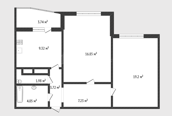 2-к квартира, 62 кв.м., улица Николая Семёнова, 25