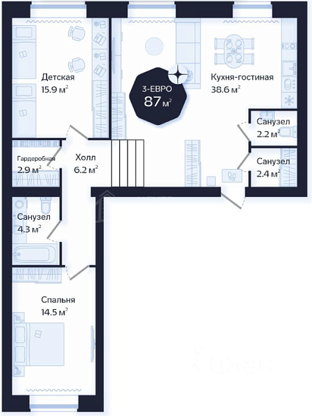 2-к квартира, 87 кв.м., Новгородская улица, 20