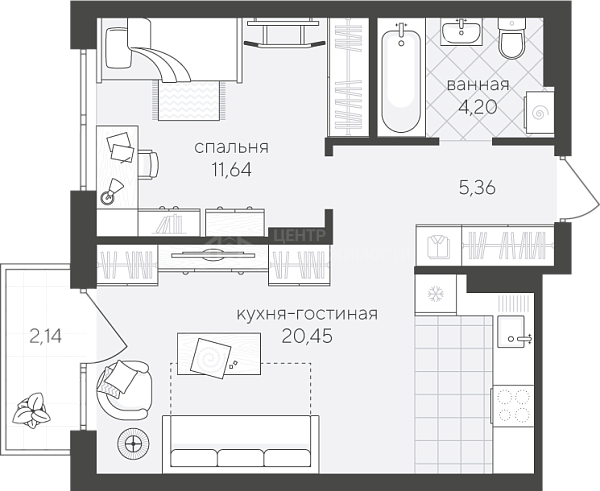 1-к квартира в новостройке, 43 кв.м., улица Алексея Сергиенко, 13