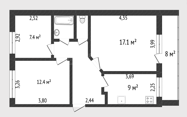 3-к квартира, 59 кв.м., микрорайон Антипино, Изумрудная улица, 21