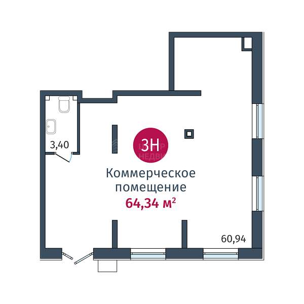 Квартира в новостройке, 64 кв.м., ул. Сергея Джанбровского, д. 27