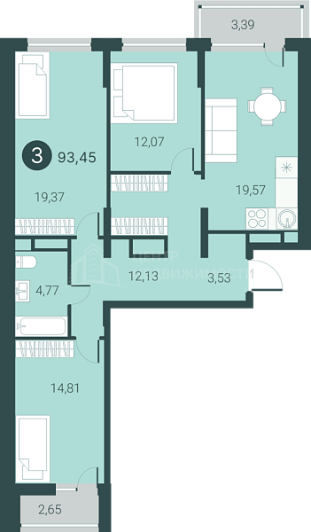 3-к квартира в новостройке, 93 кв.м., Разведчика Кузнецова, 7