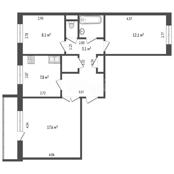 3-к квартира, 60 кв.м., улица Федюнинского, 7