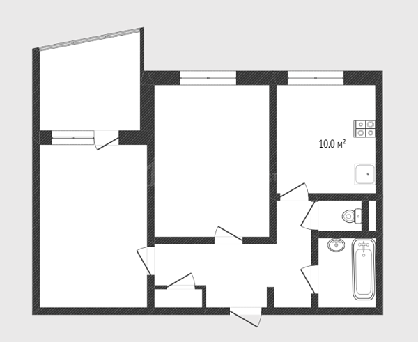 2-к квартира, 42 кв.м., Мельничная улица, 24А