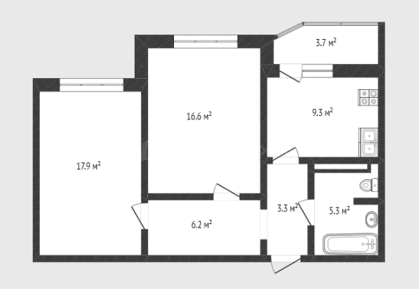 2-к квартира, 58 кв.м., улица Федюнинского, 62к1