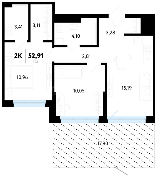 2-к квартира в новостройке, 52 кв.м., Калининский, ул Василия Малкова, 32