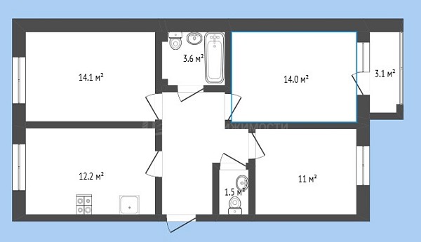 3-к квартира, 59 кв.м., улица Надира Сагдеева, 10