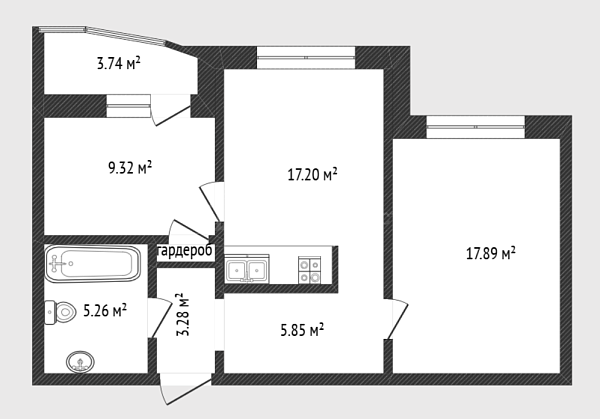 2-к квартира, 59 кв.м., улица Александра Пушкина, 5