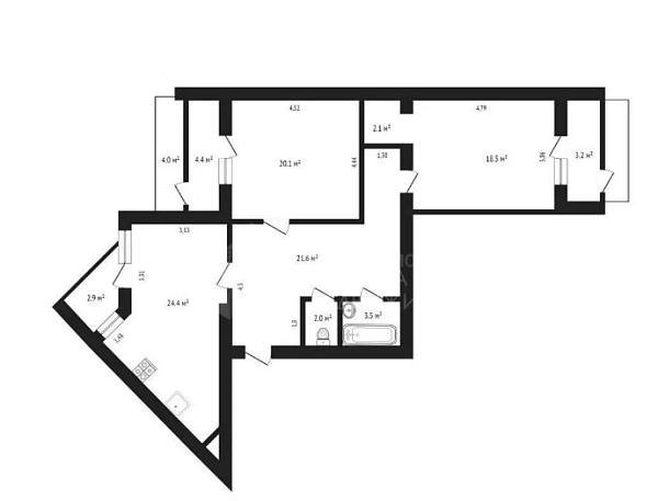 2-к квартира, 102 кв.м., улица Прокопия Артамонова, 9