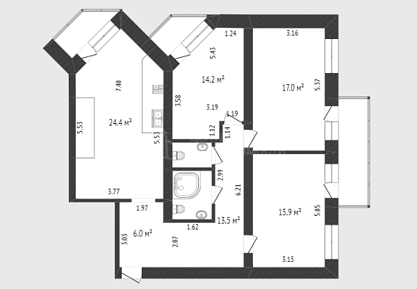 3-к квартира, 95 кв.м., 6-й микрорайон, улица Валерии Гнаровской, 10к2